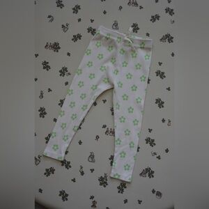 Zara Ribbed Floral Leggings - Neon Green and Natural